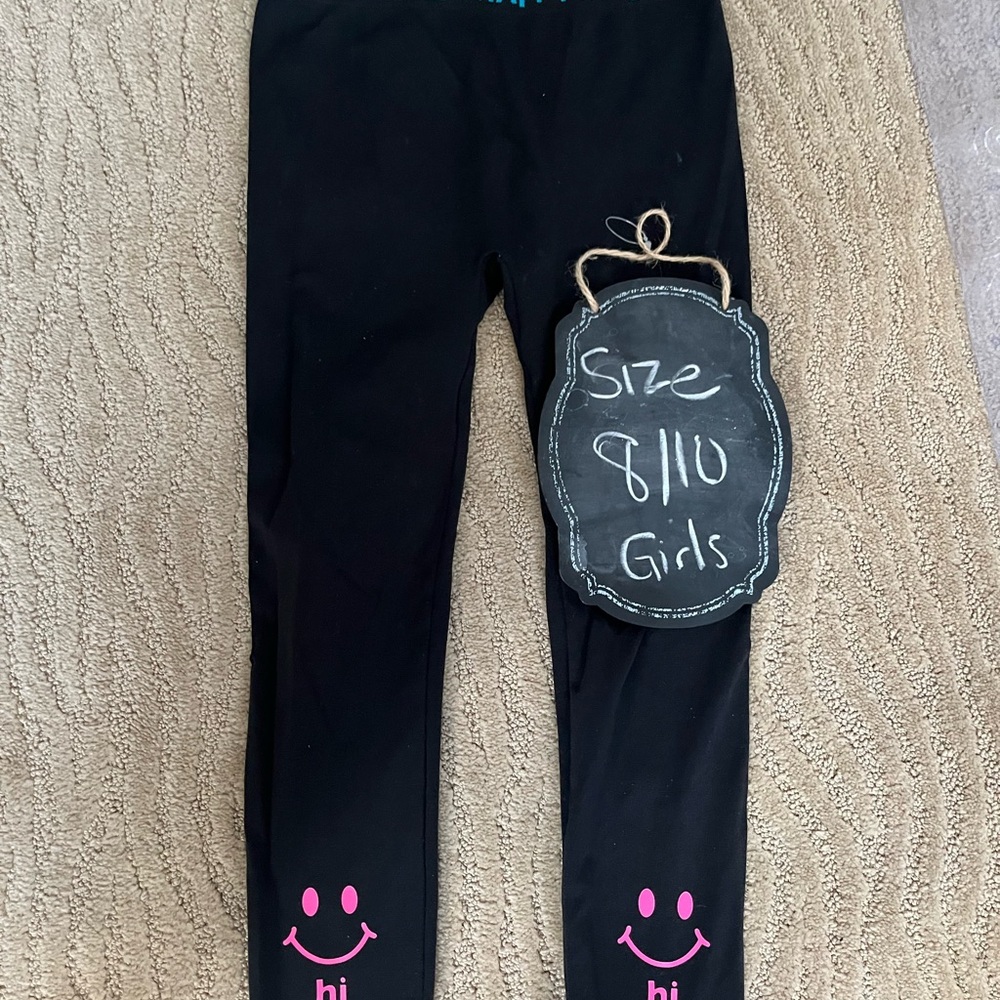 Little Miss Black Leggings with Pink Smiley Faces